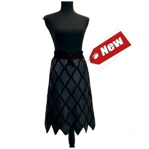 Women's Vintage black 70s GOTH PUNK Lambskin Leather Patchwork Crochet skirt NWT